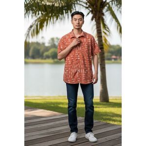 Salt Life Fish Print Button Up Shirt Size Medium Orange Fishing Performance Shor
